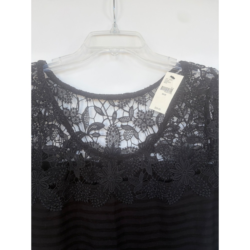 Catherines Black White Striped Lace Yoke Short Sleeve Blouse Plus Size 18/20 New
